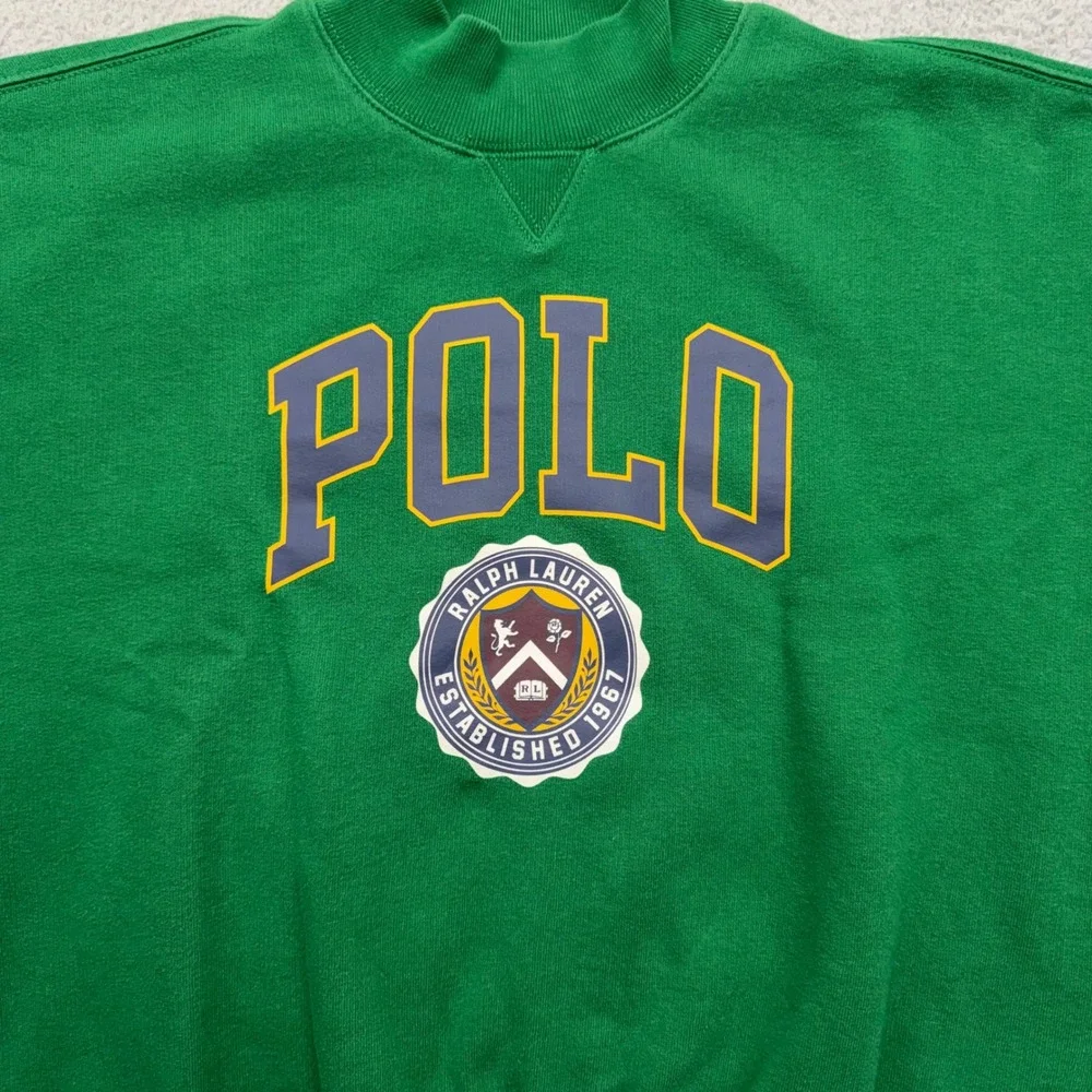 Ralph Lauren Girls XL 16 Green Graphic Crest Logo Fleece Mockneck Sweatshirt